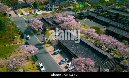 Aerial view of Gyeongju city during Spring season, South Korea. Stock Photo