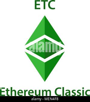 Ethereum classic cryptocurrency blockchain icon. Virtual electronic, internet money or cryptocoin symbol, logo Stock Vector