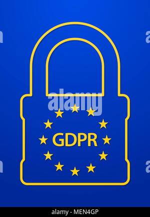 European Union General Data Protection Regulation illustration. Concept security technology with shield and padlock, lock. EU GDPR symbol Stock Vector
