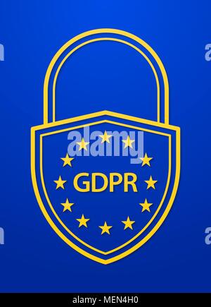 European Union General Data Protection Regulation illustration. Concept security technology with shield and padlock, lock. EU GDPR symbol Stock Vector