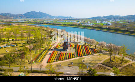 Aerial view of Suncheonman Bay International Garden in Suncheon city of South Korea. Stock Photo