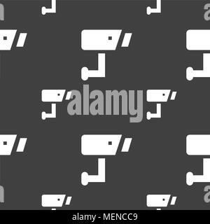 Surveillance Camera icon sign. Seamless pattern on a gray background. Vector illustration Stock Vector