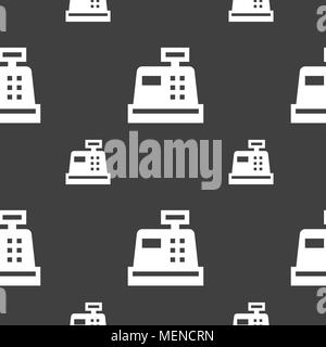 Cash register icon sign. Seamless pattern on a gray background. Vector illustration Stock Vector