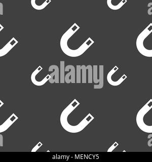 magnet, horseshoe icon sign. Seamless pattern on a gray background. Vector illustration Stock Vector