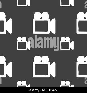 camcorder icon sign. Seamless pattern on a gray background. Vector illustration Stock Vector