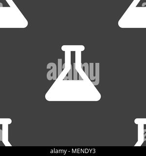 Conical Flask icon sign. Seamless pattern on a gray background. Vector illustration Stock Vector