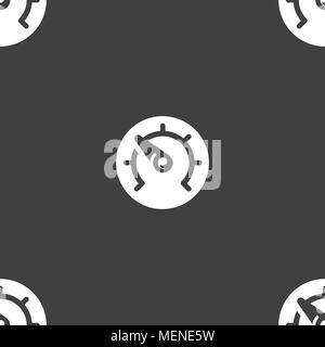 speed, speedometer icon sign. Seamless pattern on a gray background. Vector illustration Stock Vector