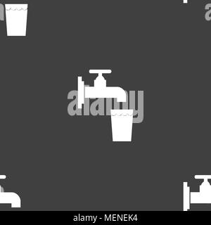 faucet, glass, water icon sign. Seamless pan. Seamless pattern on a gray background. Vector illustration Stock Vector