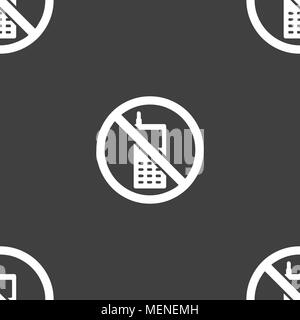 mobile phone is prohibited icon sign. Seamless pattern on a gray background. Vector illustration Stock Vector