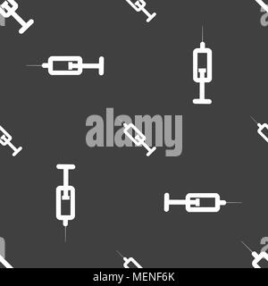 syringe icon sign. Seamless pattern on a gray background. Vector illustration Stock Vector
