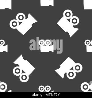 video camera icon sign. Seamless pattern on a gray background. Vector illustration Stock Vector