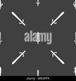 the sword icon sign. Seamless pattern on a gray background. Vector illustration Stock Vector