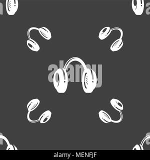 headsets icon sign. Seamless pattern on a gray background. Vector illustration Stock Vector