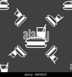 lunch box icon sign. Seamless pattern on a gray background. Vector illustration Stock Vector