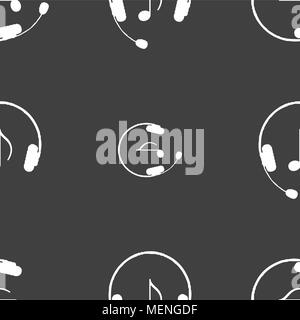headsets icon sign. Seamless pattern on a gray background. Vector illustration Stock Vector
