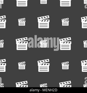 Cinema Clapper  icon sign. Seamless pattern on a gray background. Vector illustration Stock Vector
