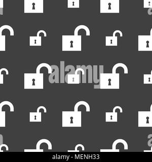 open lock icon sign. Seamless pattern on a gray background. Vector illustration Stock Vector