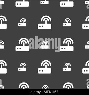 Wi fi router icon sign. Seamless pattern on a gray background. Vector illustration Stock Vector