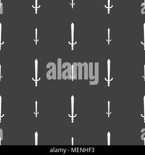 the sword icon sign. Seamless pattern on a gray background. Vector illustration Stock Vector