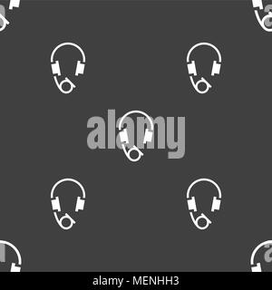 headsets icon sign. Seamless pattern on a gray background. Vector illustration Stock Vector