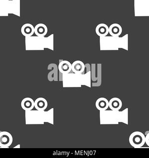 video camera icon sign. Seamless pattern on a gray background. Vector illustration Stock Vector