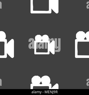 camcorder icon sign. Seamless pattern on a gray background. Vector illustration Stock Vector