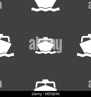 the boat icon sign. Seamless pattern on a gray background. Vector illustration Stock Vector