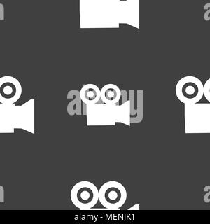 video camera icon sign. Seamless pattern on a gray background. Vector illustration Stock Vector