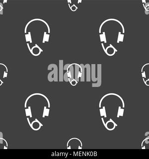 headsets icon sign. Seamless pattern on a gray background. Vector illustration Stock Vector
