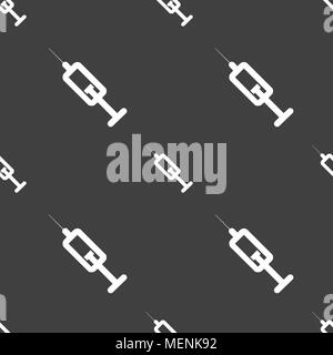 syringe icon sign. Seamless pattern on a gray background. Vector illustration Stock Vector