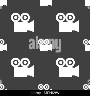 video camera icon sign. Seamless pattern on a gray background. Vector illustration Stock Vector