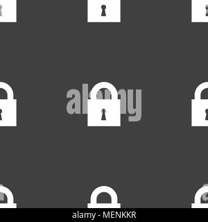 closed lock icon sign. Seamless pattern on a gray background. Vector illustration Stock Vector