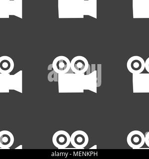 video camera icon sign. Seamless pattern on a gray background. Vector illustration Stock Vector