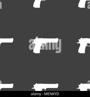 gun icon sign. Seamless pattern on a gray background. Vector illustration Stock Vector
