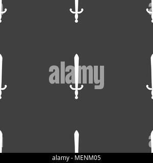 the sword icon sign. Seamless pattern on a gray background. Vector illustration Stock Vector