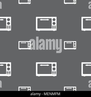 Microwave oven sign icon. Kitchen electric stove symbol. Seamless pattern on a gray background. Vector illustration Stock Vector