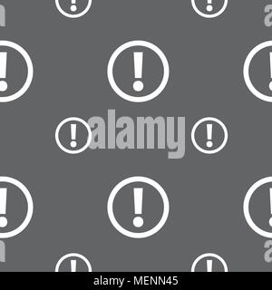 Attention sign icon. Exclamation mark. Hazard warning symbol. Seamless pattern on a gray background. Vector illustration Stock Vector
