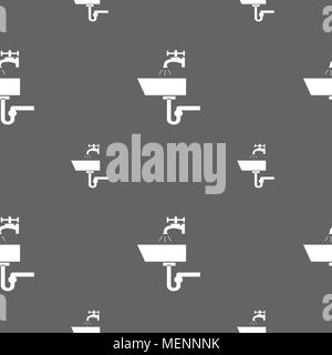 Washbasin icon sign. Seamless pattern on a gray background. Vector illustration Stock Vector