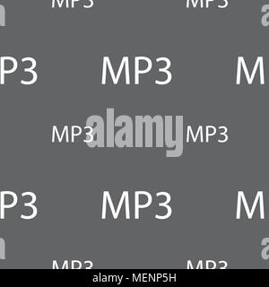Mp3 music format sign icon. Musical symbol. Seamless pattern on a gray background. Vector illustration Stock Vector