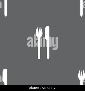 Eat sign icon. Cutlery symbol. Fork and knife. Seamless pattern on a gray background. Vector illustration Stock Vector