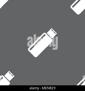 Usb sign icon. Usb flash drive stick symbol. Seamless pattern on a gray background. Vector illustration Stock Vector