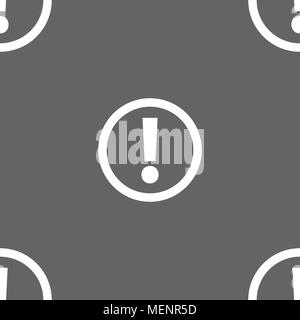 Attention sign icon. Exclamation mark. Hazard warning symbol. Seamless pattern on a gray background. Vector illustration Stock Vector