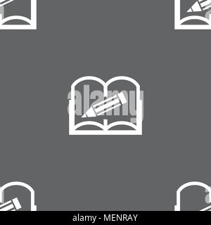 Book sign icon. Open book symbol. Seamless pattern on a gray background. Vector illustration Stock Vector