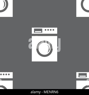 washing machine icon sign. Seamless pattern on a gray background. Vector illustration Stock Vector