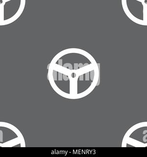 Steering wheel icon sign. Seamless pattern on a gray background. Vector illustration Stock Vector