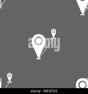 Map pointer icon sign. Seamless pattern on a gray background. Vector illustration Stock Vector