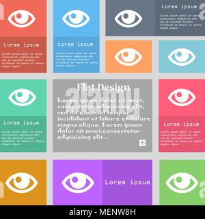 Eye icon sign. Set of multicolored buttons with space for text. Vector illustration Stock Vector