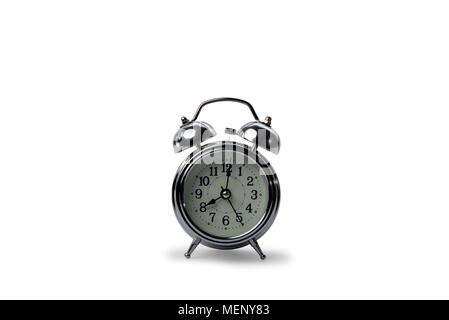 isolated vintage or classic alarm clock on white background with clipping path Stock Photo