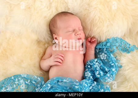 1 week old baby boy sleeping Stock Photo