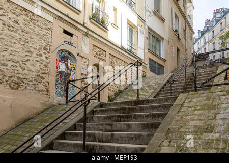 Steep, stone steps of Passage de Abbesses in Montmartre ,Paris,France Stock Photo